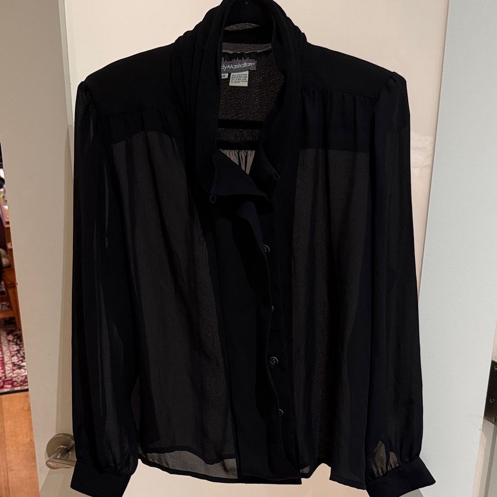 Black Sheer Button-Front Blouse by Lady Manhattan